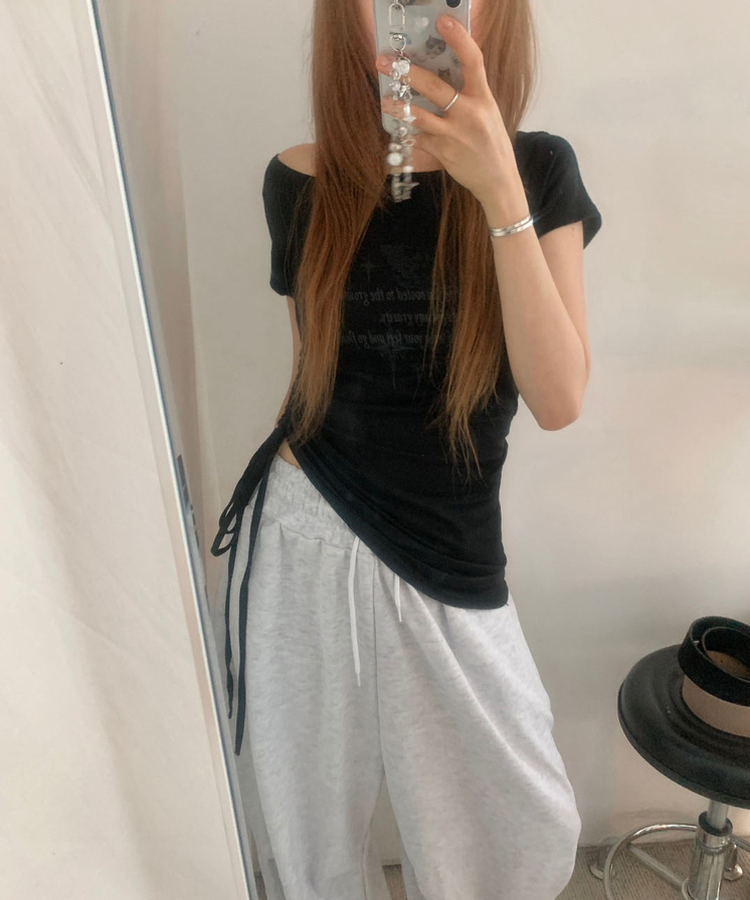 半袖Tシャツ スリムアンバランスシャーリング半袖Tシャツ BLACK