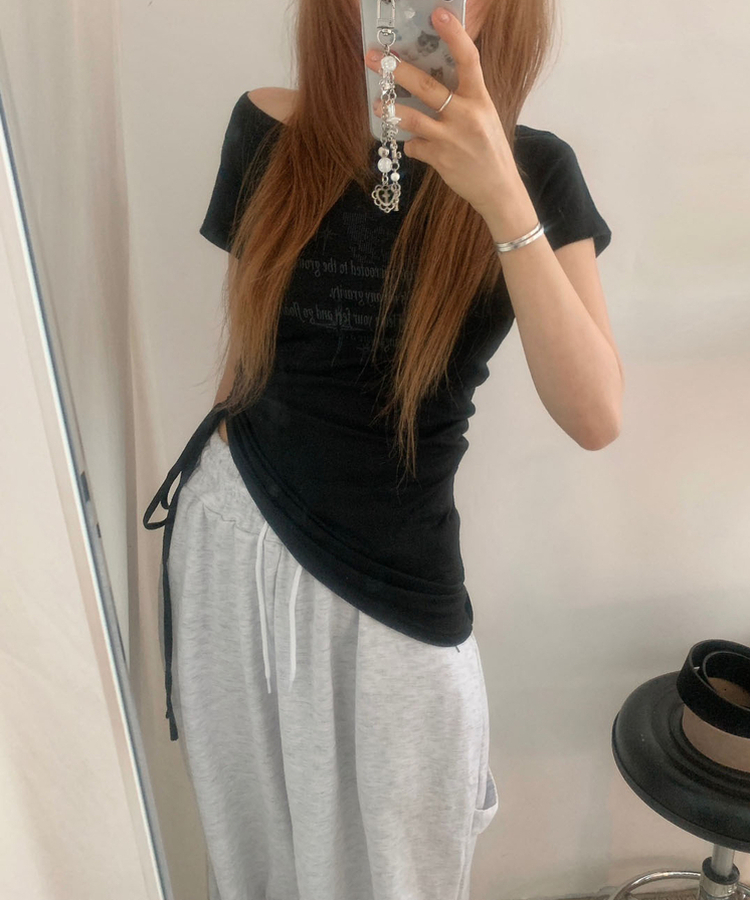 半袖Tシャツ スリムアンバランスシャーリング半袖Tシャツ BLACK