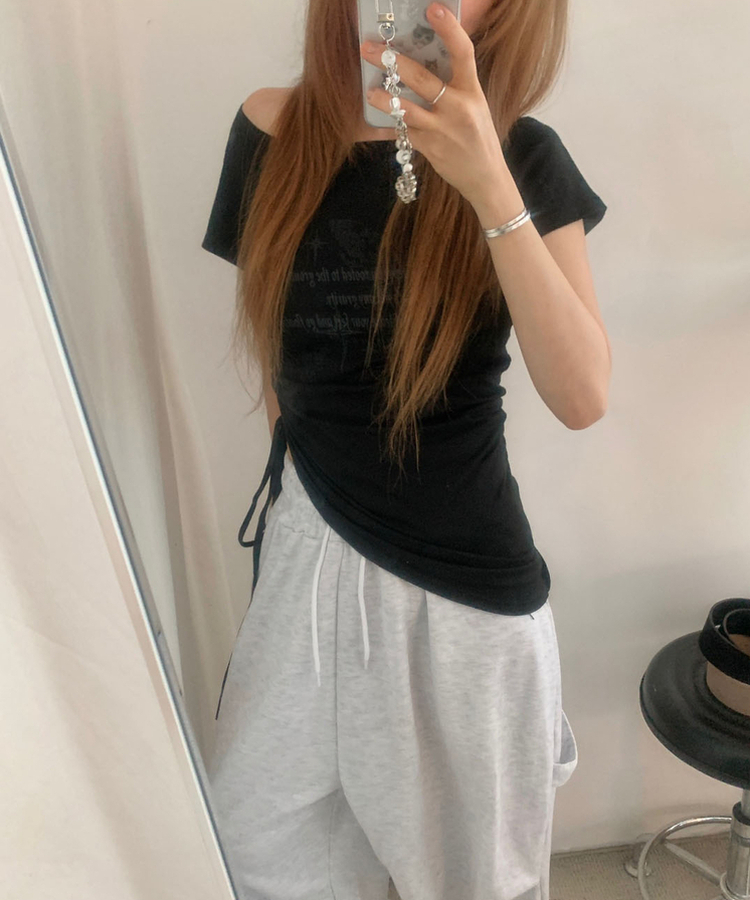 半袖Tシャツ スリムアンバランスシャーリング半袖Tシャツ BLACK