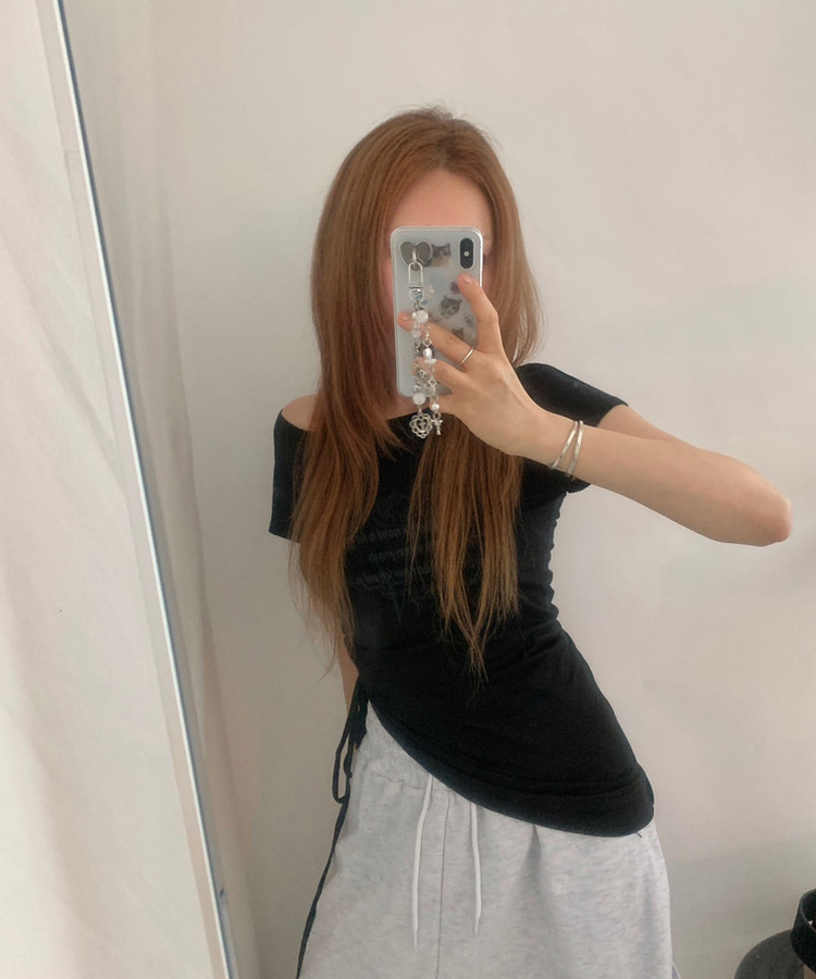 半袖Tシャツ スリムアンバランスシャーリング半袖Tシャツ BLACK
