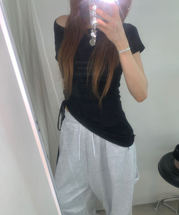 半袖Tシャツ スリムアンバランスシャーリング半袖Tシャツ BLACK