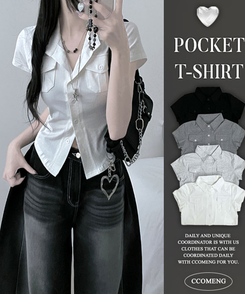 半袖Tシャツ キャップスリーブボタンTシャツ IVORY