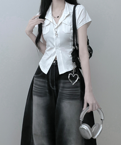 半袖Tシャツ キャップスリーブボタンTシャツ IVORY