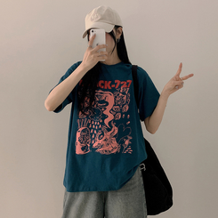 半袖Tシャツ オーバープリンティング半袖Tシャツ GREEN
