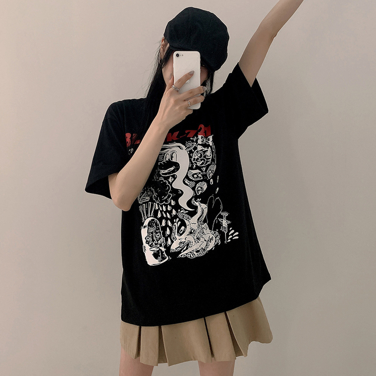 オーバープリンティング半袖Tシャツ BLACK