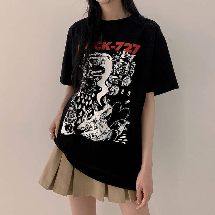 オーバープリンティング半袖Tシャツ BLACK