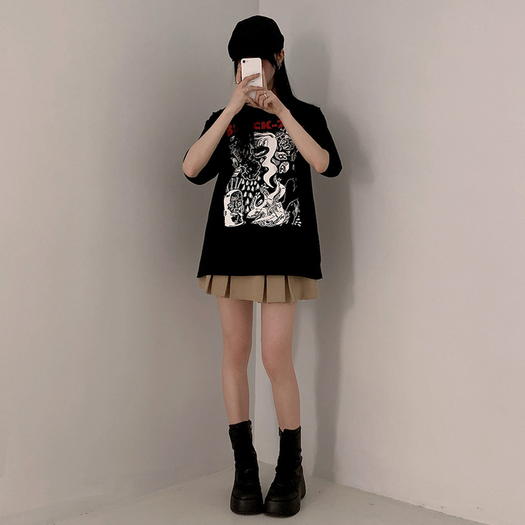 オーバープリンティング半袖Tシャツ BLACK