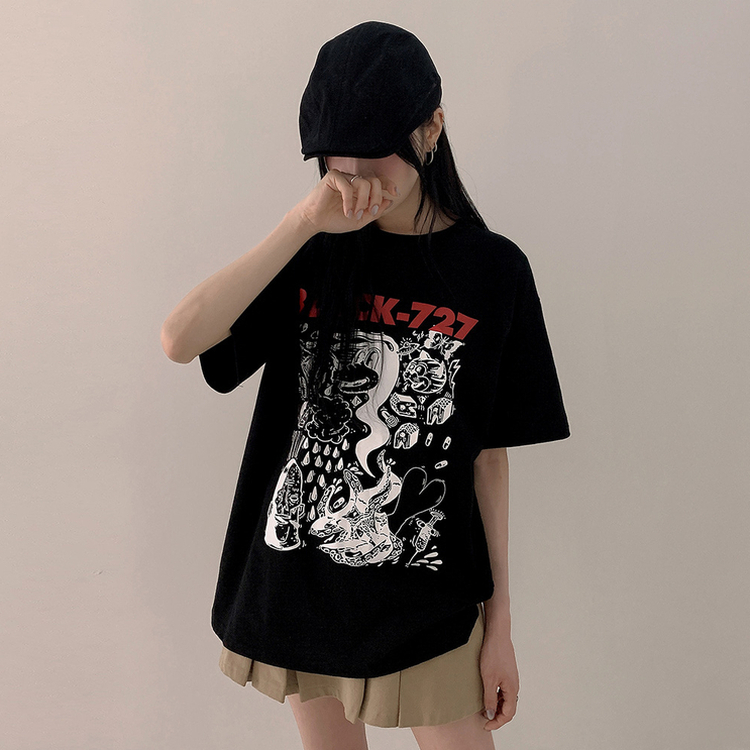 オーバープリンティング半袖Tシャツ BLACK