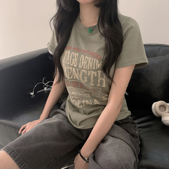 ルーズレタリング半袖Tシャツ KHAKI