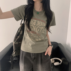 ルーズレタリング半袖Tシャツ KHAKI