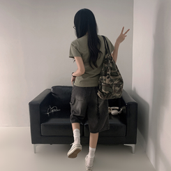 ルーズレタリング半袖Tシャツ KHAKI