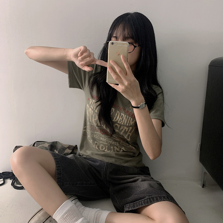 ルーズレタリング半袖Tシャツ KHAKI