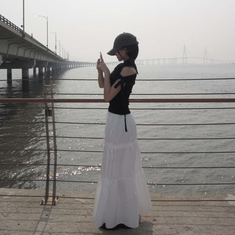 リボンストラップフリルティアードスカート WHITE