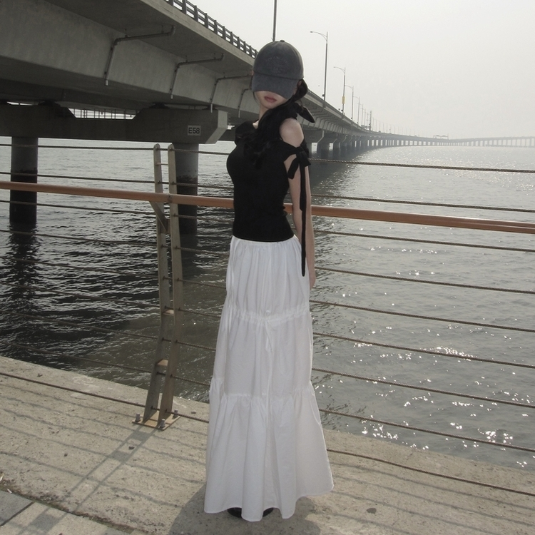 リボンストラップフリルティアードスカート WHITE