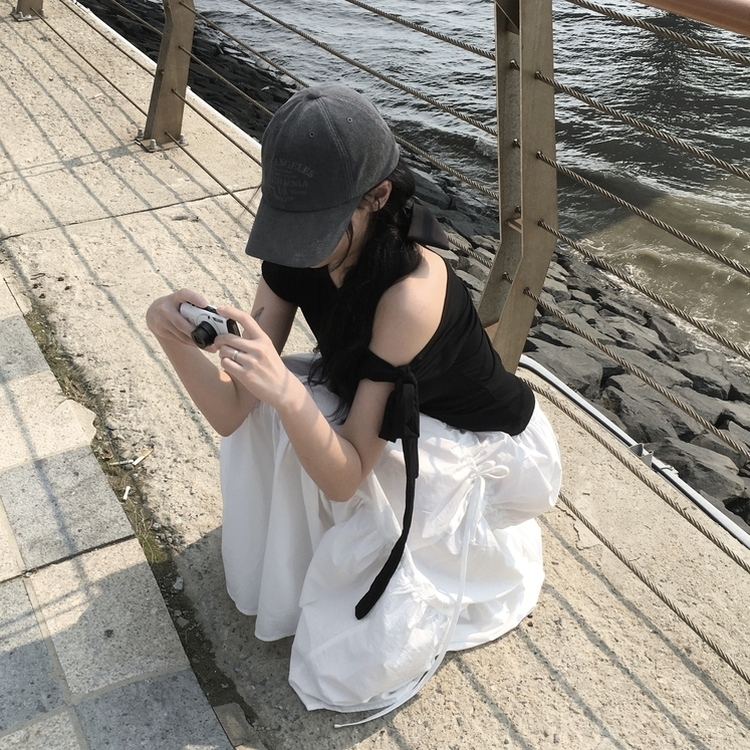 リボンストラップフリルティアードスカート WHITE