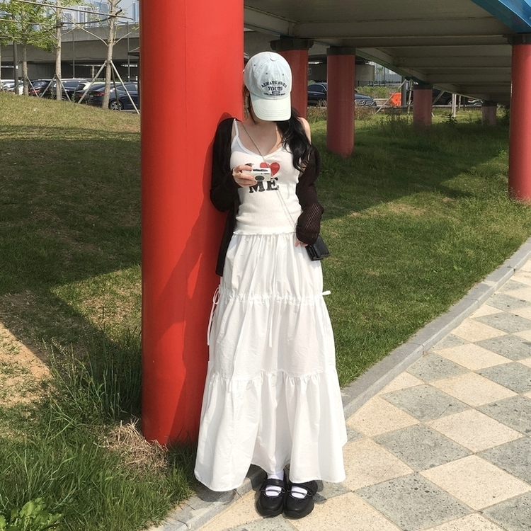 リボンストラップフリルティアードスカート WHITE