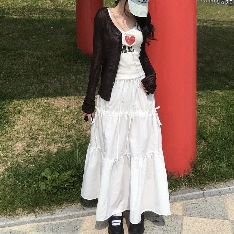 リボンストラップフリルティアードスカート WHITE
