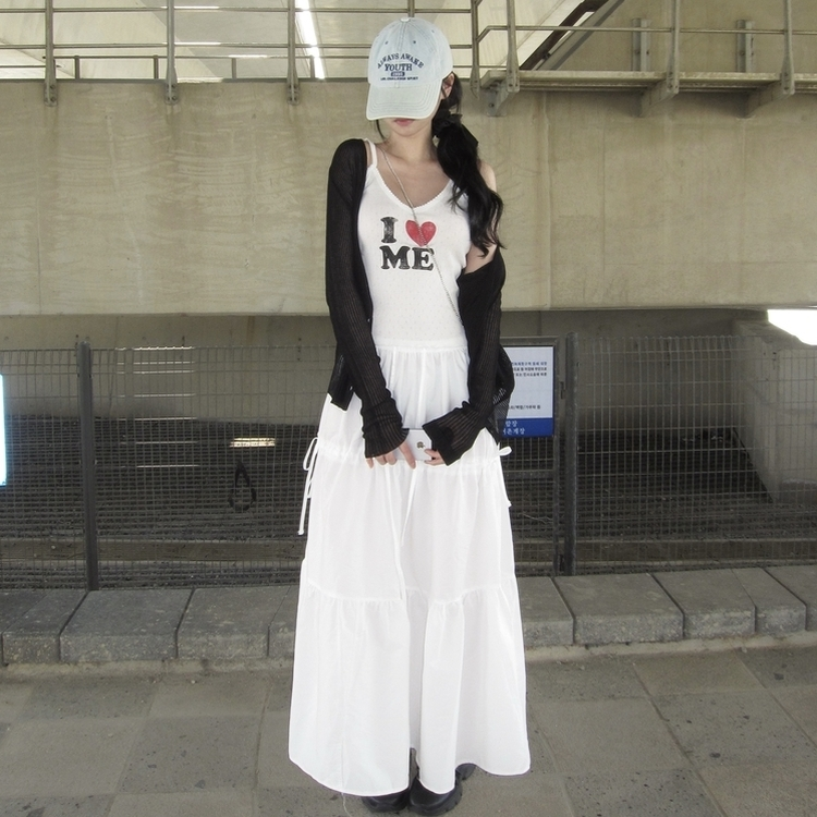 リボンストラップフリルティアードスカート WHITE
