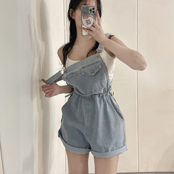 ショートパンツ デニムオーバーオールショートパンツ LIGHT DENIM
