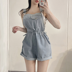ショートパンツ デニムオーバーオールショートパンツ LIGHT DENIM