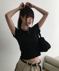 半袖Tシャツ シンプルベーシック半袖Tシャツ BLACK