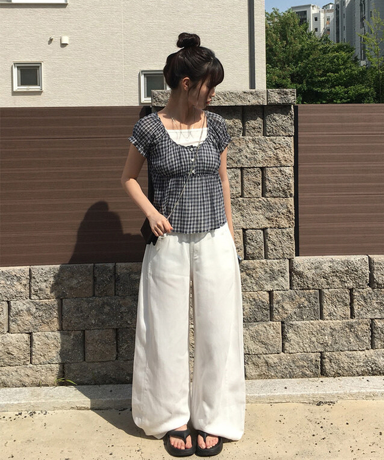 【丈別】サマーフードルサイドピンタックワイドパンツ IVORY