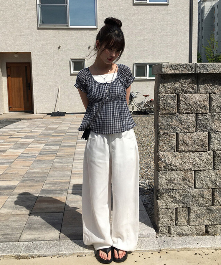 【丈別】サマーフードルサイドピンタックワイドパンツ IVORY