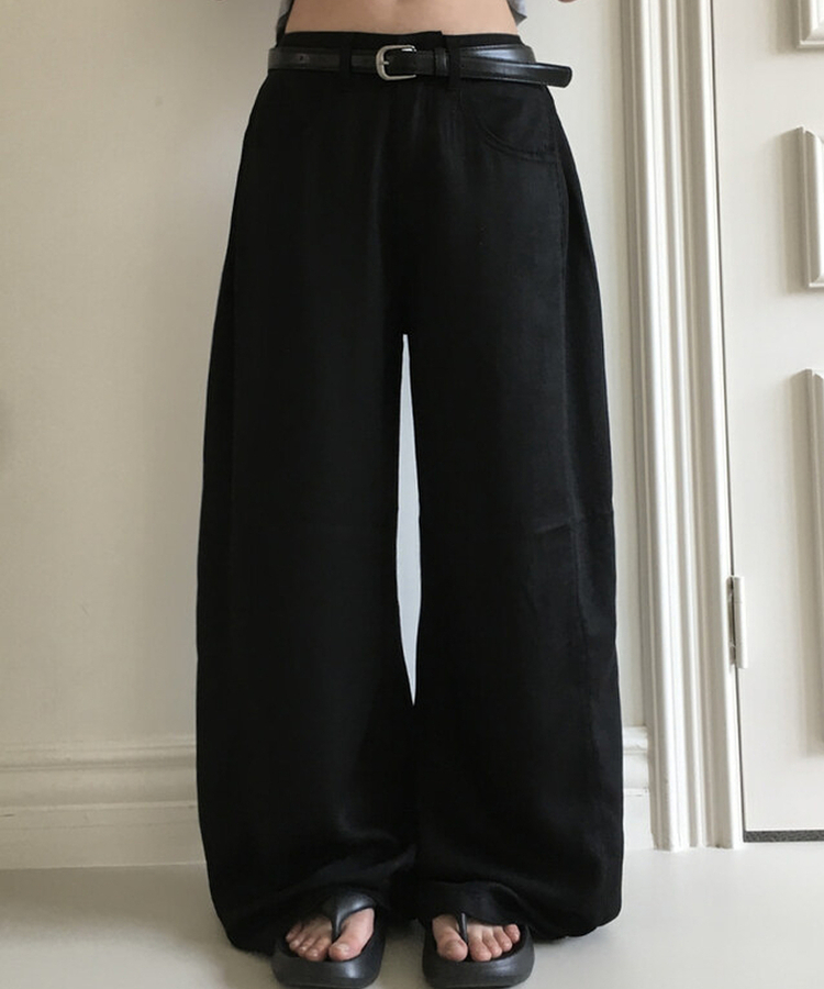 【丈別】サマーフードルサイドピンタックワイドパンツ BLACK