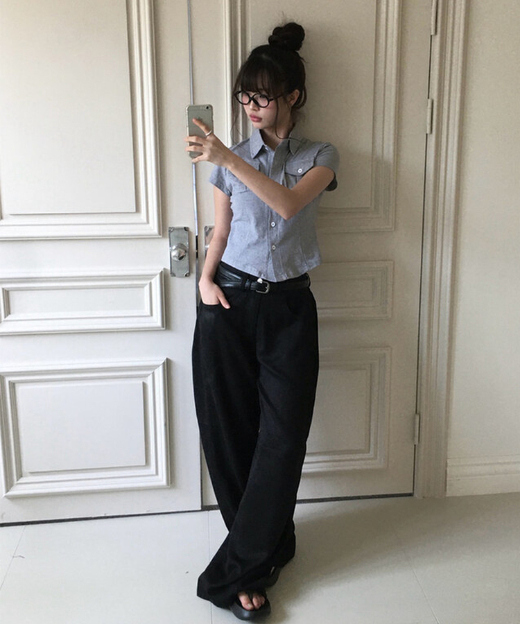 【丈別】サマーフードルサイドピンタックワイドパンツ BLACK