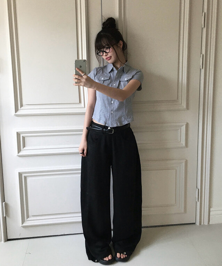 【丈別】サマーフードルサイドピンタックワイドパンツ BLACK