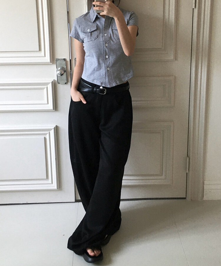 【丈別】サマーフードルサイドピンタックワイドパンツ BLACK