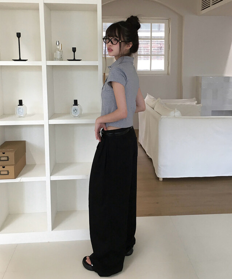 【丈別】サマーフードルサイドピンタックワイドパンツ BLACK