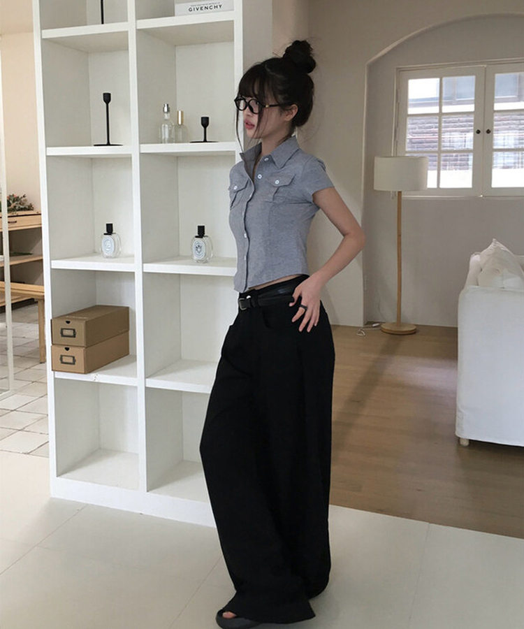 【丈別】サマーフードルサイドピンタックワイドパンツ BLACK
