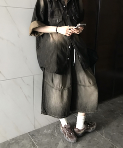 ショートパンツ ウォッシングバミューダパンツ BLACK DENIM