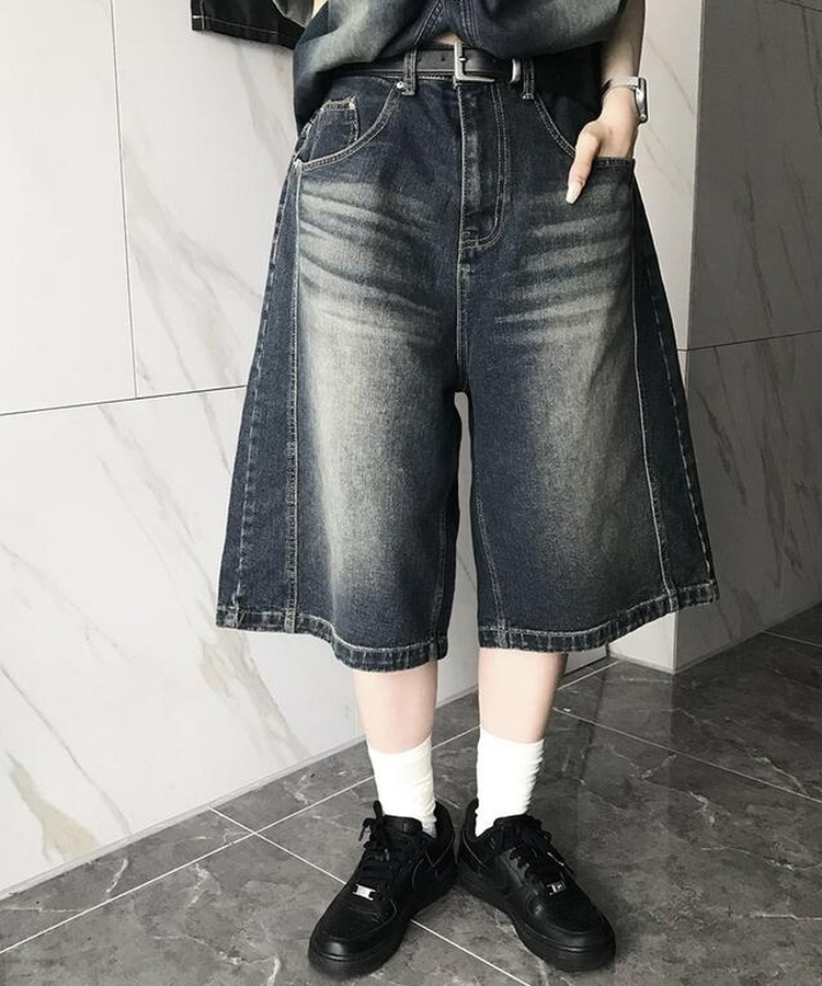 コットンパンツ デニムウォッシングバミューダパンツ DEEP DENIM