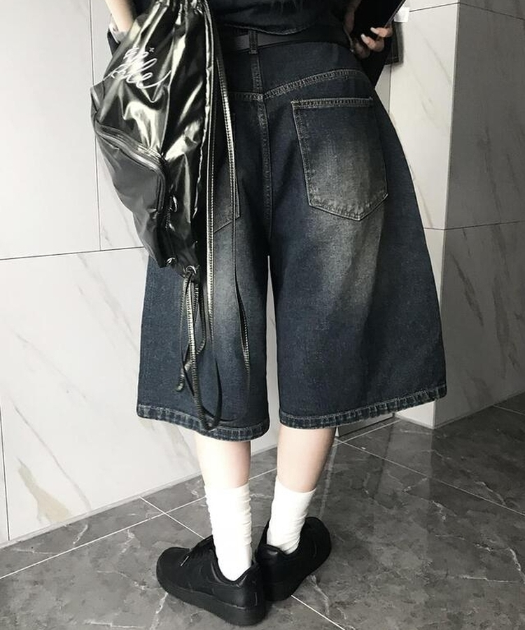 コットンパンツ デニムウォッシングバミューダパンツ DEEP DENIM