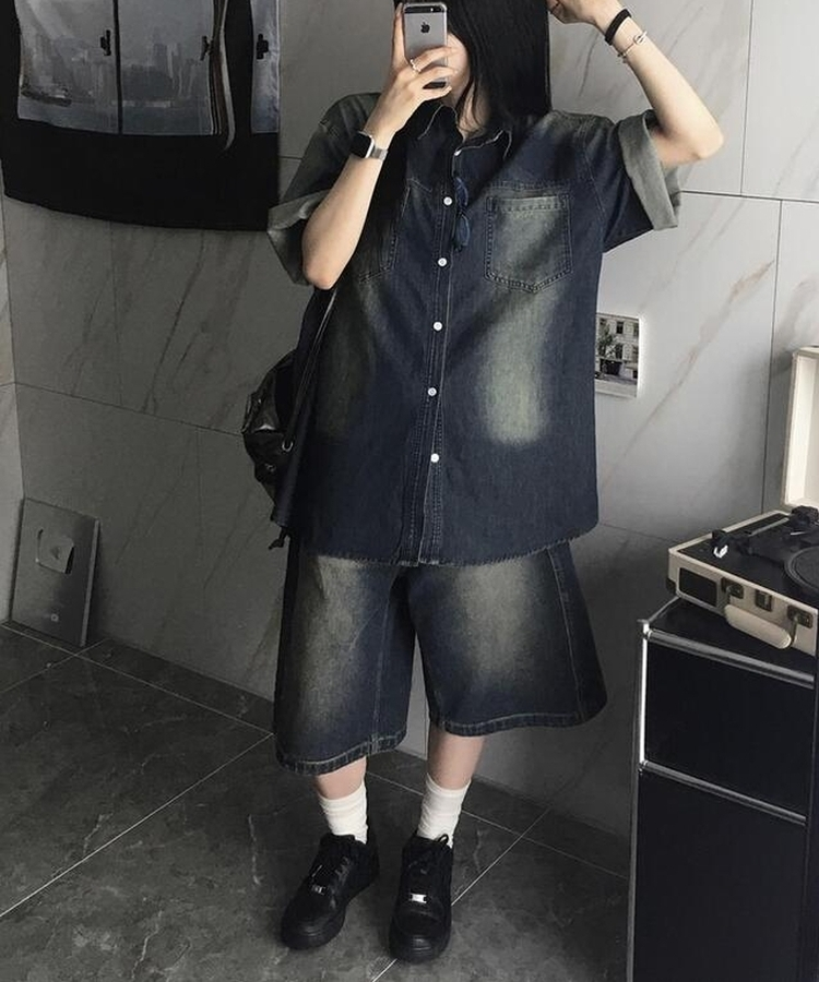 コットンパンツ デニムウォッシングバミューダパンツ DEEP DENIM
