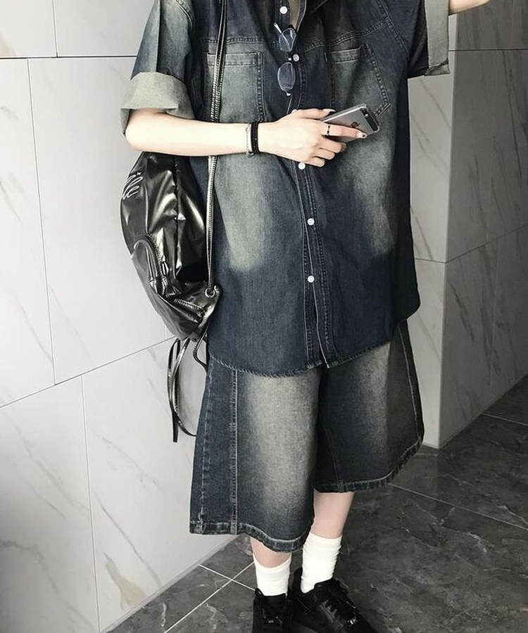 コットンパンツ デニムウォッシングバミューダパンツ DEEP DENIM