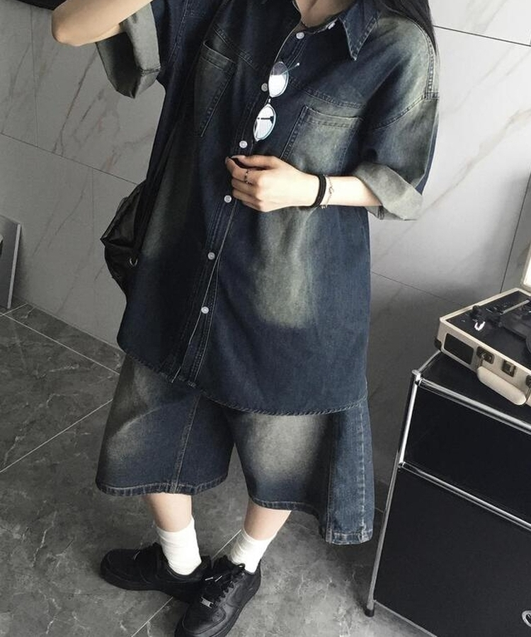 コットンパンツ デニムウォッシングバミューダパンツ DEEP DENIM