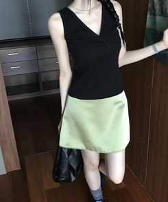 クリップサテンミニスカート OLIVE