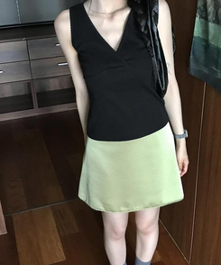 クリップサテンミニスカート OLIVE