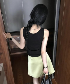クリップサテンミニスカート OLIVE