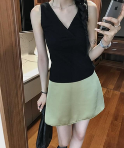クリップサテンミニスカート OLIVE