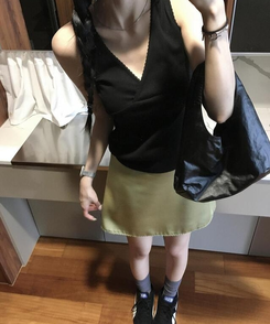 クリップサテンミニスカート OLIVE