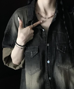 シャツ スリットデニム半袖シャツ BLACK DENIM