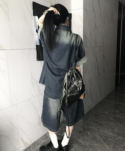 シャツ デニムウォッシング半袖シャツ DEEP DENIM