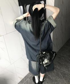 シャツ デニムウォッシング半袖シャツ DEEP DENIM