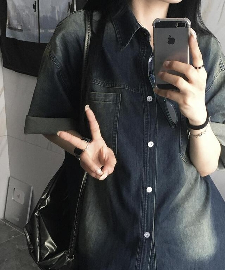 デニムウォッシング半袖シャツ DEEP DENIM