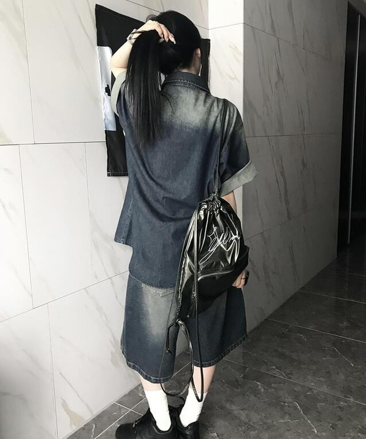 デニムウォッシング半袖シャツ DEEP DENIM
