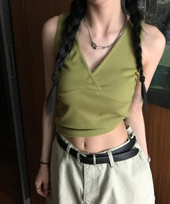 ノースリーブ レースVネックキャミソール LIGHT GREEN